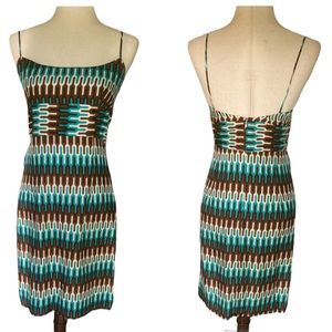 Milly of NY Silk Teal Green Brown Geometric Sheath Slip Column Dress - 6